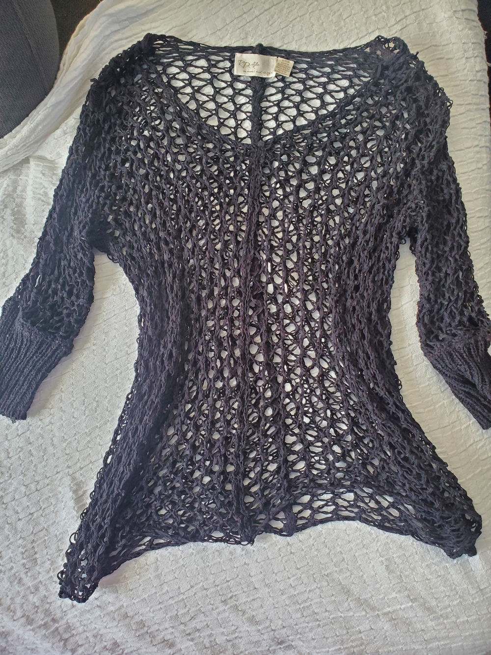 RD Style Open-Weave V-Neck Tunic in Dark Navy